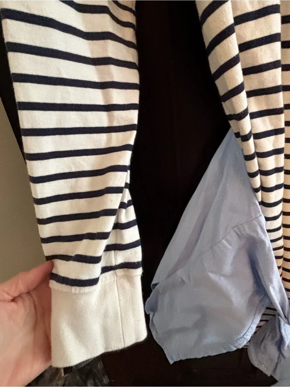 Veronica Beard Cream & Navy Striped Knit Dress with Light Blue Shirt Tie - Picture 6 of 6